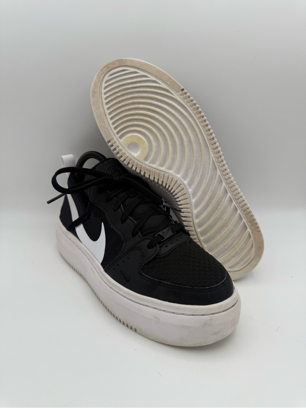 Women's Nike Court Vision Alta TXT Black White Chunky Platform Sneakers Size 9